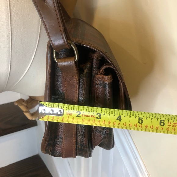 W RALPH LAUREN Brown Tartan Plaid Multi Pocket Tote Crossbody Shoulder Bag - Picture 11 of 17